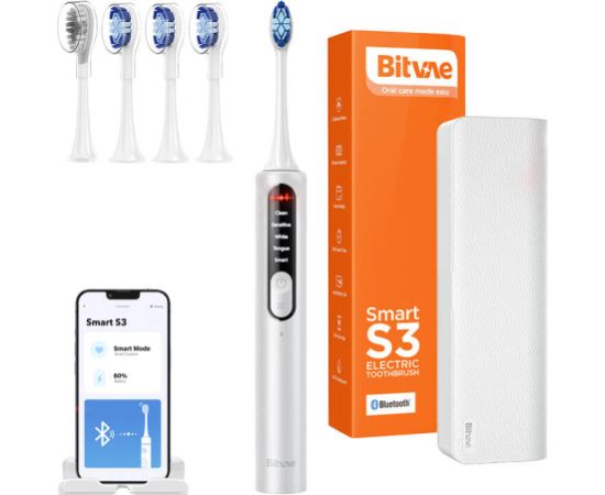Bitvae Sonic toothbrush with app, tips set and travel etui S3 (silver)