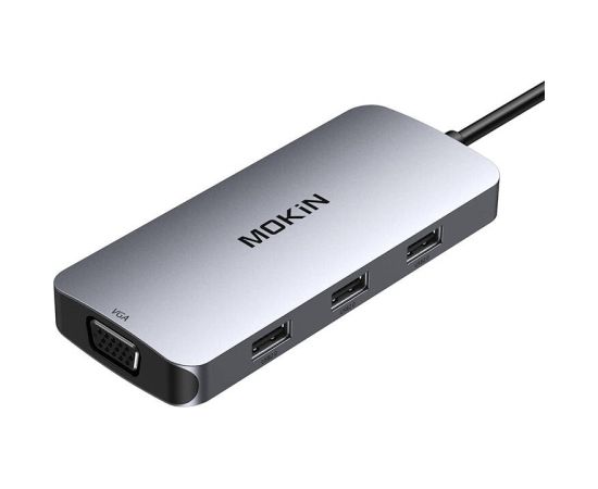 MOKiN 7in1 Adapter Hub USB-C to 2x HDMI + 3x USB 2.0 + DP + VGA (silver)