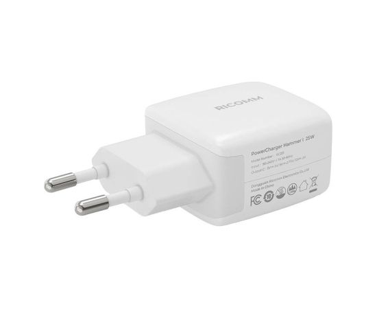 Wall Charger 25W PD Ricomm RC251 EU, 1xUSB-C + 2.1m USB-C Cable