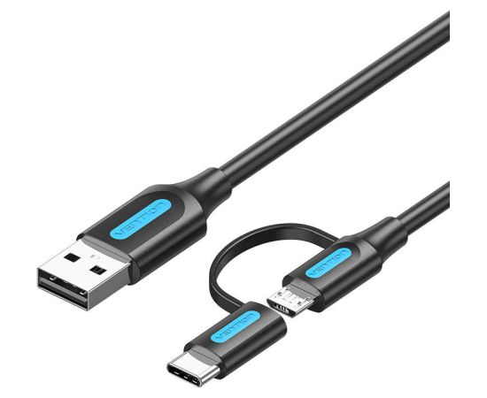 Cable 2in1 USB 2.0 to USB-C/Micro USB Vention CQDBF 1m (black)