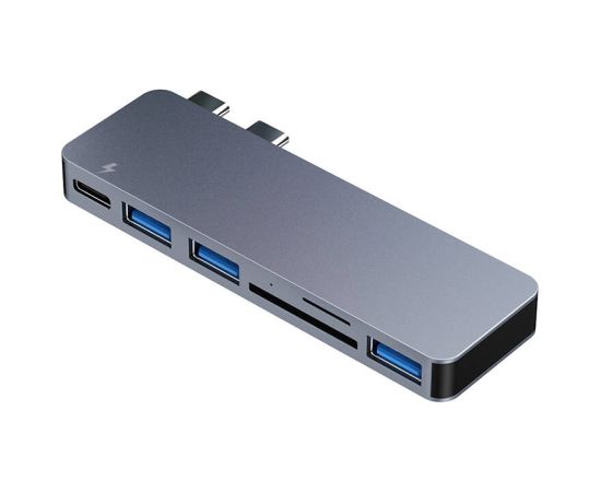 Hub 6w2 RayCue 2x USB-C do Thunderbolt 3 + 3x USB-A 3.0 5Gbps + SD/TF 2.0 (szary)