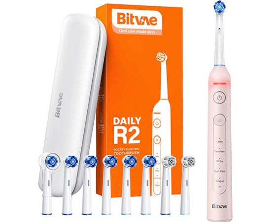 Rotary  toothbrush with tips set and travel case Bitvae R2 (pink)
