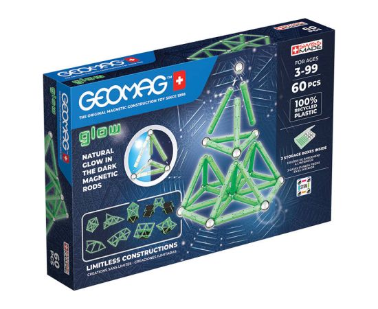 Glow Recycled Magnetic Blocks 60 pieces GEOMAG GEO-338