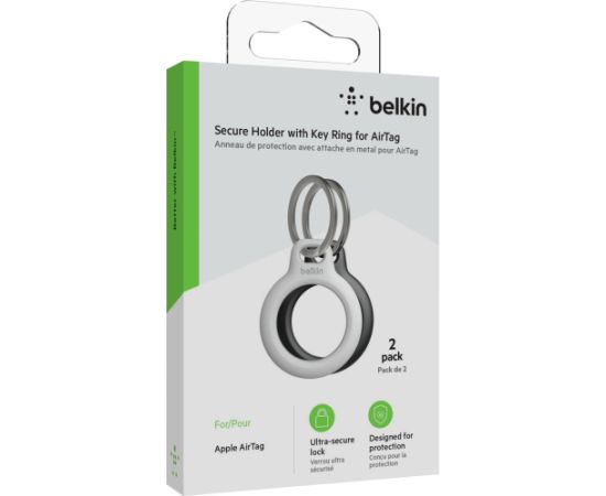 BELKIN SECURE AIRTAG HOLDER KEYCHAIN 2PACK BLK/WHT