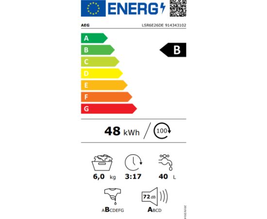 AEG LSR6E26DE Veļas mašīna 6000.sērija ar ProSense® 6kg 1200rpm