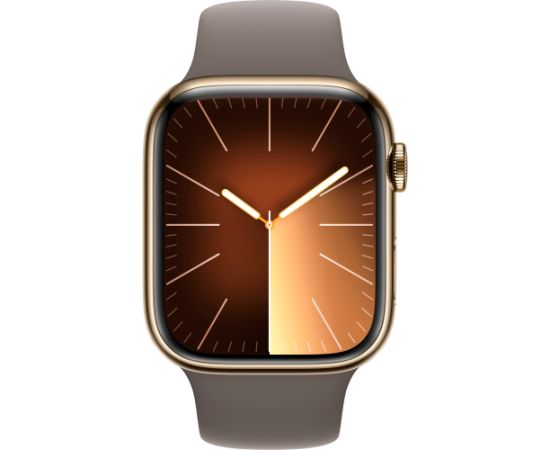 Apple Watch Series 9, Smartwatch (gold/brown, stainless steel, 45 mm, sports strap, cellular)