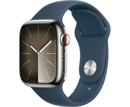 Apple Watch Series 9, Smartwatch (silver/dark blue, stainless steel, 41 mm, sports strap, cellular) Smart-Watch Умные часы