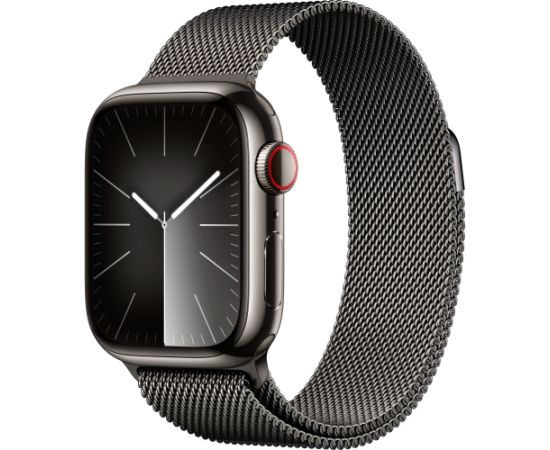 Apple Watch Series 9, Smartwatch (graphite/graphite, stainless steel, 41 mm, Milanese bracelet, cellular)