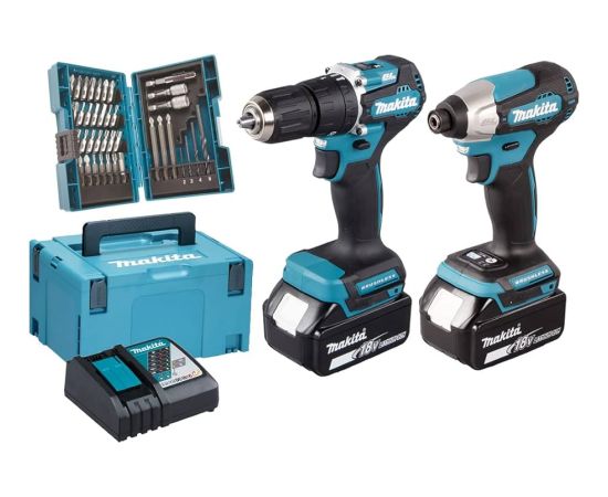Makita cordless combo kit DLX2414JX4, 18 volts, impact drill (blue/black, 2x Li-Ion batteries 3.0 Ah, MAKPAC size 3)