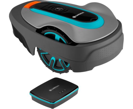 GARDENA robotic lawnmower smart SILENO city 400m? set (grey/turquoise, Li-ion battery 2.0Ah, with smart gateway, LONA technology)