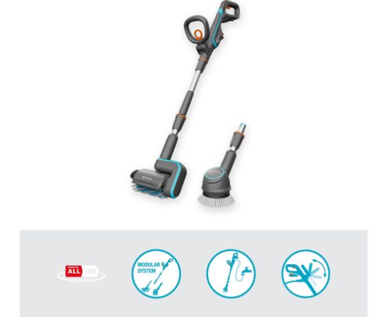 GARDENA cordless multi-cleaner AquaBrush Universal 18V P4A solo, hard floor cleaner (grey/turquoise, without battery and charger, POWER FOR ALL ALLIANCE)