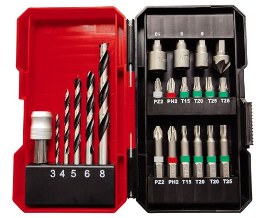 Einhell Cordless Drill Set TE-CD 18/45 3X-Li +22, 18V (red/black, Li-Ion battery 2.0Ah, 22-piece accessories)