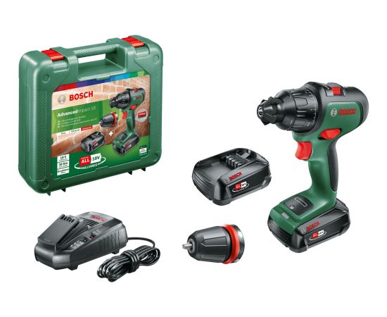 Bosch cordless combi drill AdvancedImpact 18 (green/black, 2x Li-ion battery 2.5Ah, case, POWER FOR ALL ALLIANCE)