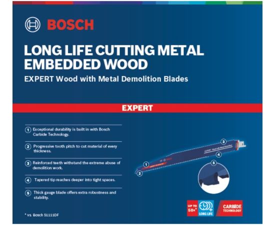 Bosch Expert reciprocating saw blade 'Wood with Metal Demolition' S 1267 XHM, 10 pieces (length 300mm)