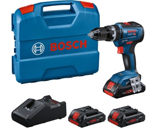 Bosch cordless impact drill GSB 18V-55 Professional, 18 volt, impact drill (blue/black, 3x battery ProCORE18V 4.0Ah, in L-case)