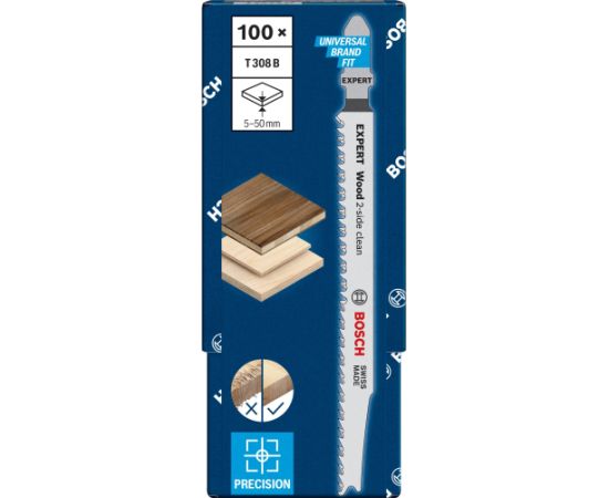 Bosch Expert Jigsaw Blade T 308 B 'Wood 2-side clean' (100 pieces)