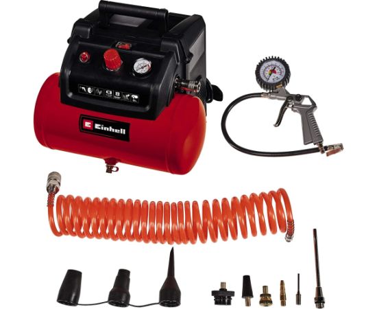 Einhell Compressor TC-AC 190/6/8 OF Set (red/black, 1,200 watts, tire inflator, compressed air hose)