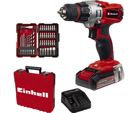 Einhell Cordless drill TE-CD 18/2 Li +39 (red/black, Li-ion battery 2.5Ah, case, 39-piece bit and drill set)