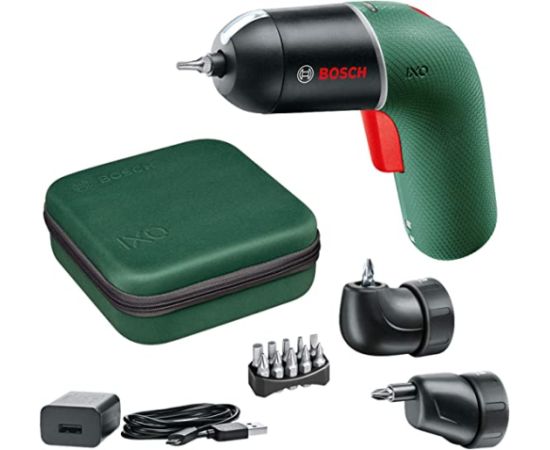 Bosch Cordless Screwdriver IXO 6 Classic, with Angle and Eccentric Attachment (green/black, Li-Ion Battery 3.6V 1.5Ah)