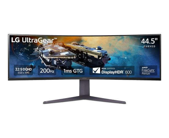 LG UltraGear 45GR65DC-B, gaming monitor - 44.5 - black, DQHD, VA, curved, HDR, AMD Free-Sync Premium Pro, 200Hz panel