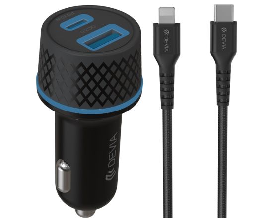 Devia Extreme PD QC USB-C Автомобильное Зарядное Устройство 52.5W + USB-C - Lightning кабель