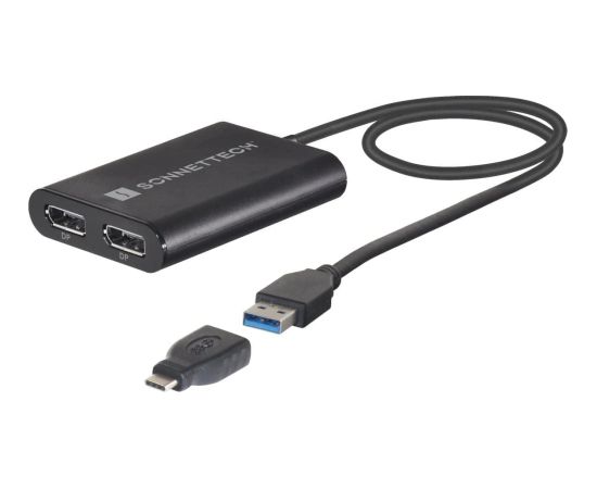 Sonnet Adapter USB 3 Dual 4K 60Hz DisplayPort, for M1 Macs (black, 30cm)