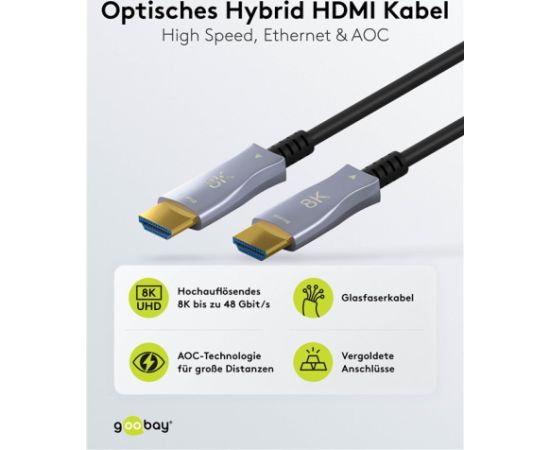 HDMI-HDMI kabelis 20 m (HDMI 2.1) optiskais hibrīds 8K @ 60 Hz/ 4K @ 120 Hz Goobay