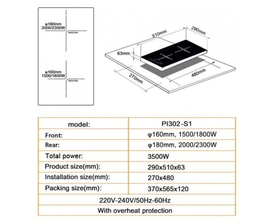 Schlosser Starkke PI302S1 Indukcijas virsma, 30cm Iebūvējama virsma - Indukcijas