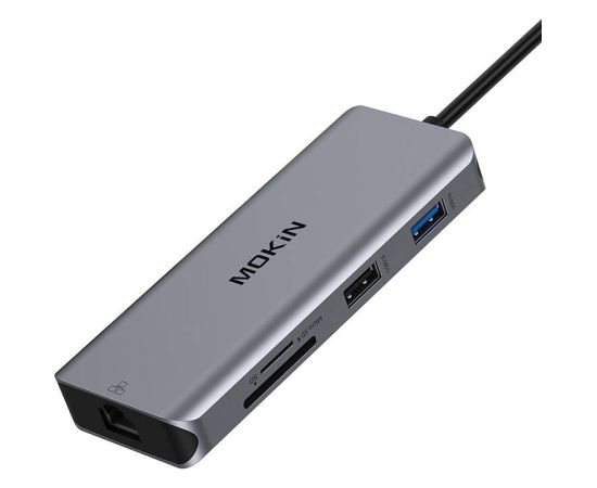 MOKiN 9in1 Laptop Docking Station USB C to 2x USB 3.0 + USB 2.0 + 2x HDMI + SD/TF + RJ45 + PD (silver)