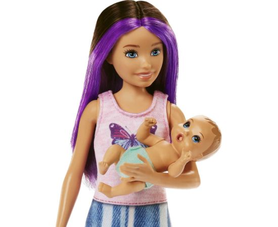Lalka Barbie Mattel Skipper Opiekunka Łóżeczko + Bobas HJY33