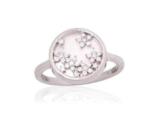 Sudraba gredzens #2101943(PRh-Gr)_CZ+PL, Sudrabs 925°, rodijs (pārklājums), Cirkoni, Perlamutrs, Izmērs: 18.5, 2.9 gr. Sieviešu