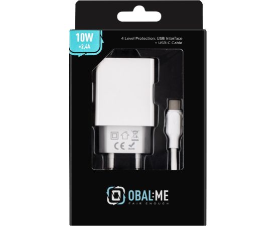 OBAL:ME Sienas lādētājs USB-A 10W + USB-A|USB-C kabelis 1m balts