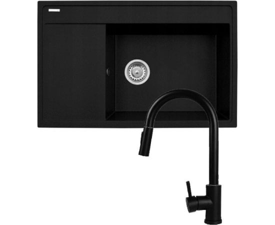 Zestaw - Zlewozmywak PYRAMIS CAMEA (79x50) 1B 1D R + Bateria IDEA Black Edition - 070168502BE - Volcano