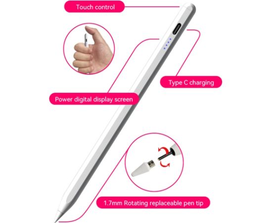 iLike SL1 Active NIB Stylus Irbulis ar augstu jūtību 1,7 mm ASV universāls Android / iOS USB-C balts Citi akses. planšetdatoriem