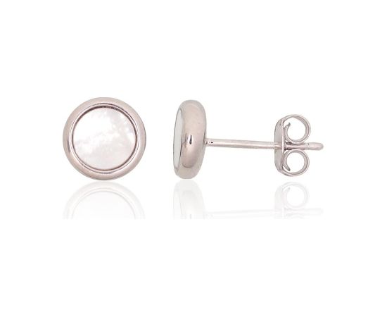 Серебряные серьги-пуссеты #2204161(PRh-Gr)_PL, Серебро 925°, родий (покрытие), Перламутр, 1.5 гр.