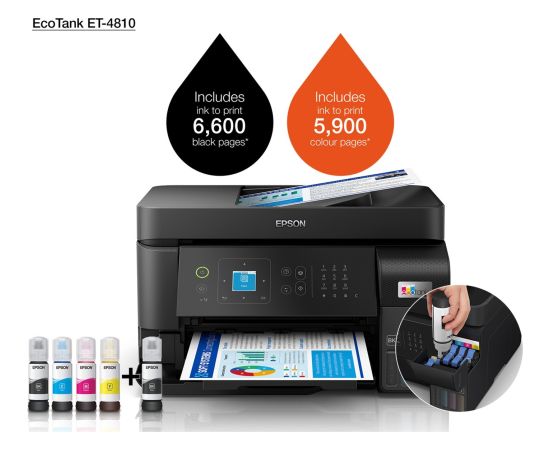 Epson EcoTank ET-4810, multifunction printer (black, USB, LAN, WLAN, scan, copy, fax) Lāzera daudzfunkciju printeri