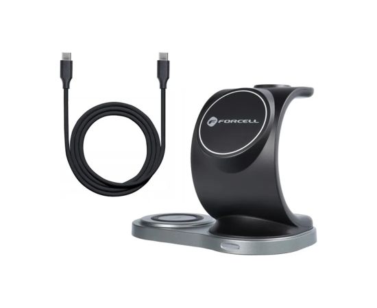 Forcell 3in1 P 15W Беспроводная Magsafe Qi Зарядка Штатив для Смартфона / Смарт часов / TWS наушников Черный
