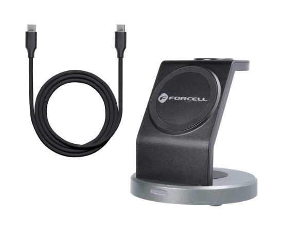 Forcell 3in1 C 3в1 15W Беспроводная Magsafe Qi Зарядка Штатив для Смартфона / Смарт часов / TWS наушников Черный