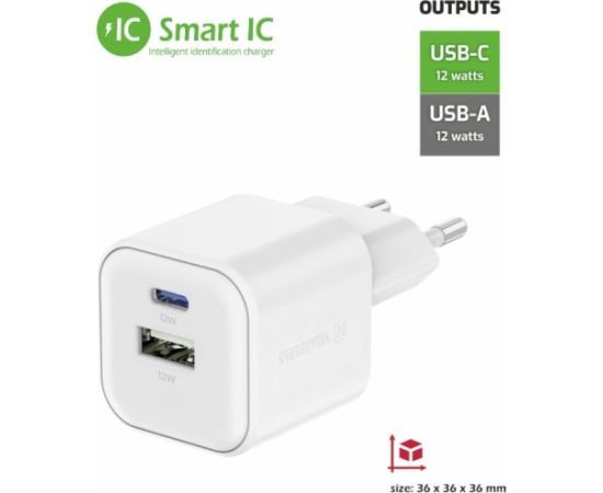Swissten Tīkla Lādētājs 12W USB-C / USB-A