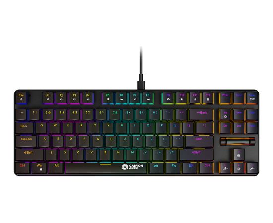 CANYON Cometstrike GK-50, 87keys Mechanical keyboard, 50million times life, GTMX red switch, RGB backlight, 20 modes, 1.8m PVC cable, metal material + ABS, RU layout, size: 354*126*26.6mm, weight:624g, black