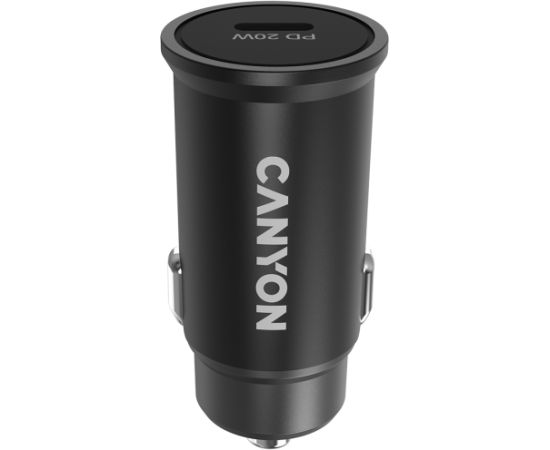 Canyon C-20, PD 20W Pocket size car charger, input: DC12V-24V, output: PD20W, support iPhone12 PD fast charging, Compliant with CE RoHs , Size: 50.6*23.4*23.4, 18g, Black