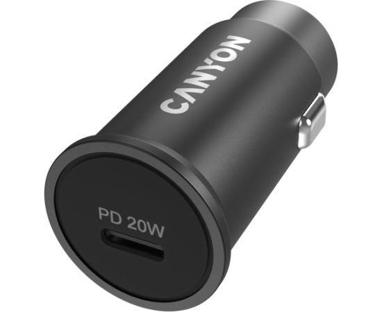 Canyon C-20, PD 20W Pocket size car charger, input: DC12V-24V, output: PD20W, support iPhone12 PD fast charging, Compliant with CE RoHs , Size: 50.6*23.4*23.4, 18g, Black