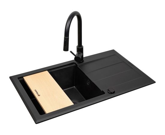 Zestaw - Zlewozmywak PYRAMIS SPARTA PLUS LUX (78x48) 1B 1D + Bateria IDEA Black Edition - 070175802BE - Volcano