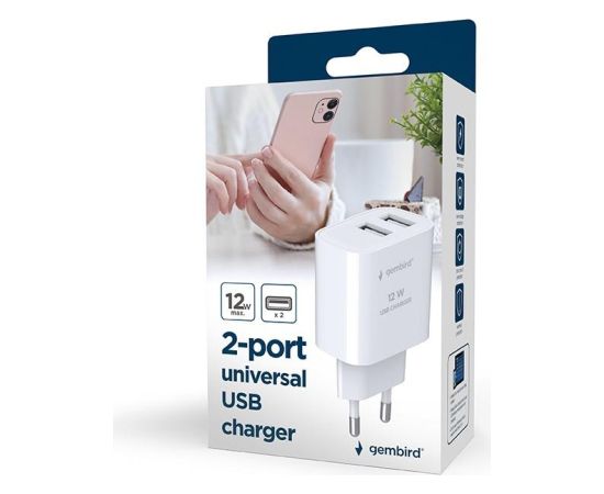 CHARGER USB UNIVERSAL WHITE/2P TA-UC-2A12-01 GEMBIRD