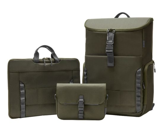 HP Modular 15.6 Backpack, 3-in-One (RFID Pouch, Backpack, Sleeve), Water Resistant with Rain Cover, Cable Pass-through, 27 Liter Capacity - Dark Olive Green / 9J496AA