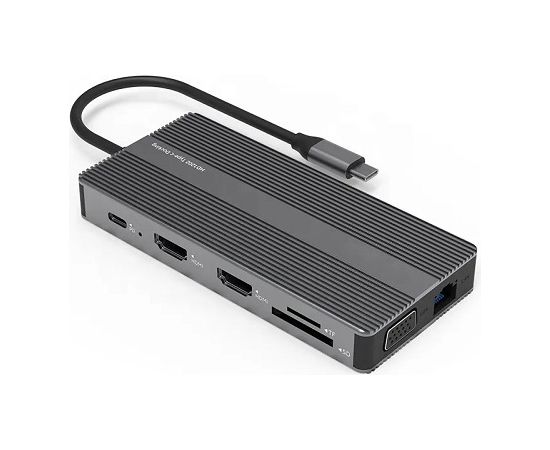 Extradigital Aдаптер USB Type-C - 2x HDMI, VGA, LAN, 3x USB Type-A, SD, TF, USB Type-C PD100W, Aux