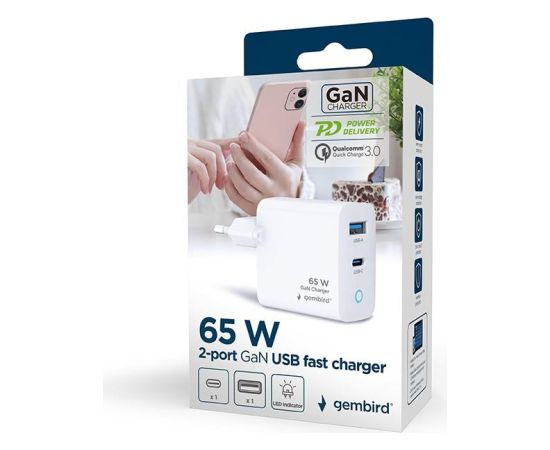 CHARGER USB 65W 2PORT/TA-UC-PDQC65L-W-01 GEMBIRD