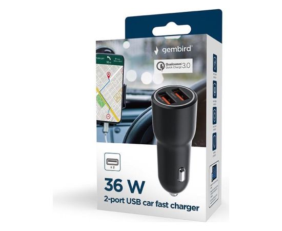 MOBILE CHARGER CAR USB 2PORT/TA-UC-A2QC36-CAR-01 GEMBIRD