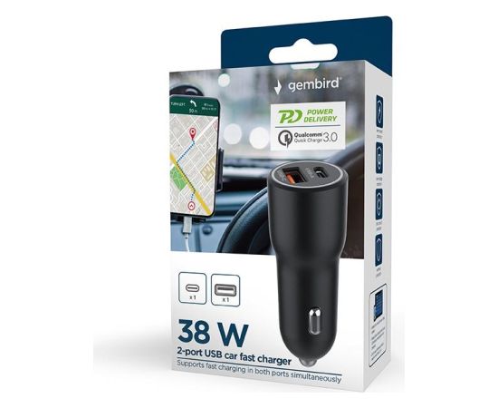 MOBILE CHARGER CAR USB 2PORT/TA-UC-AC2PDQC38-CAR-01 GEMBIRD