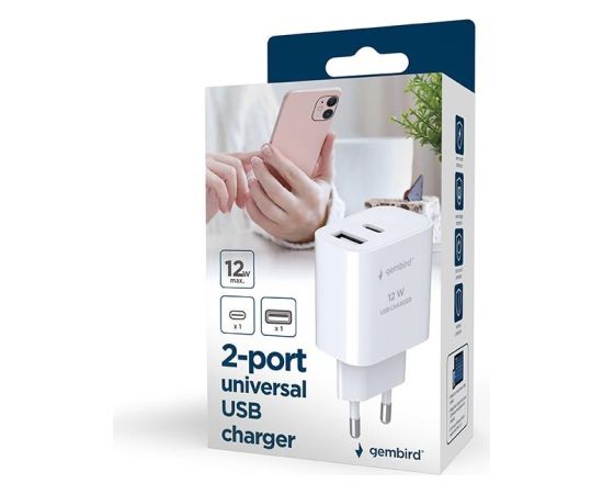 CHARGER USB UNIVERSAL WHITE/2P TA-UC-2AC12-01 GEMBIRD